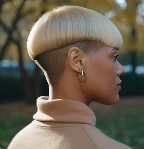 Bowl Undercut Short Hairstyle Short Bowlcut Women, Bold Undercut, Blonde Hairstyle Ideas, Short Pixie Haircuts For Women, Chubby Face Haircuts, Pixie Haircut Styles, Pixie Haircuts For Women, Bowl Haircuts, Blonde Hairstyle