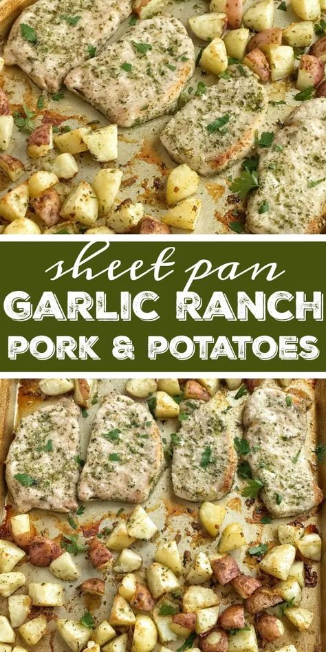 Boneless Pork Chops And Potatoes, Pan Recipes Dinner, Pork Potatoes, Garlic Ranch, Boneless Pork Chop Recipes, Pork Chop Recipes Crockpot, Daging Babi, Pork Chops And Potatoes, Ranch Pork Chops