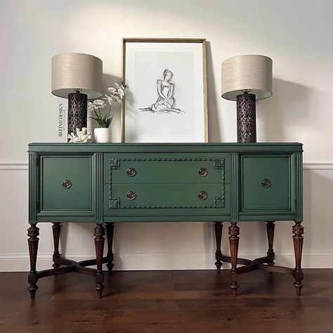 Buffets & Credenzas | refind-design Victorian Buffet, Green Buffet, Sideboard Makeover, Green Sideboard, Chalk Paint Furniture Diy, Antique Buffet, China Cabinets, Green Furniture, Furniture Redo