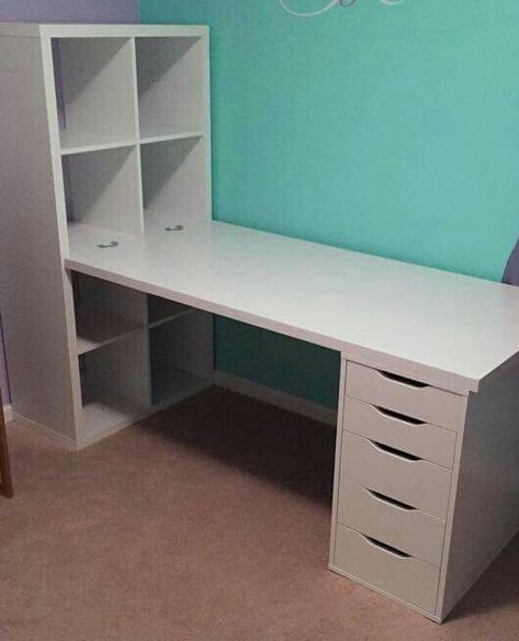 Ikea Kallax, Linnmon and Alex Craft Room Desk, Ikea Art, Craft Room Tables, Craft Table Diy, Hack Ikea, Desk Diy, Storage Desk, Ikea Alex, Craft Station