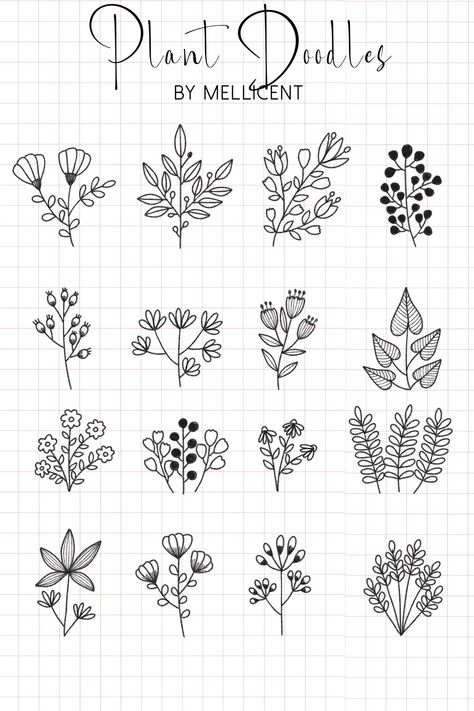 Perfect for journaling and scrap booking Simple Plant Drawing, Easy Floral Doodles, Doodle Plants, Plant Doodles, Trin For Trin Tegning, Sketch Nature, Botanical Sketches, Plant Doodle, Doodle Art Flowers