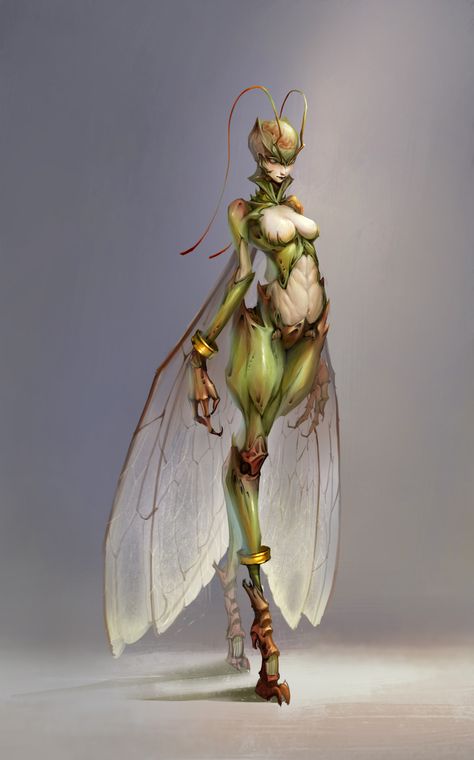 insect;, Jianing Fan on ArtStation at https://www.artstation.com/artwork/0Na68 Bug Fairy Character Design, Bug Humanoid, Mantis Character Design, Bug Character Design, Fantasy Bugs, Bug People, Bug Monster, Bug Fairy, Creature Fantasy