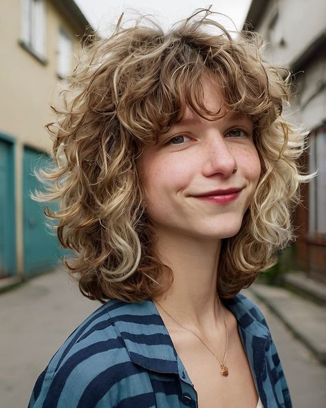 Wavy Shag Shag For Fine Curly Hair, Medium Wavy Shag With Bangs, Medium Wavy Shag, Short Wavy Hair Bangs, Shoulder Length Wavy Hair With Layers, Short Curly Shag With Bangs, Wavy Shag With Bangs, Shag Haircut Medium, Short Wavy Shag