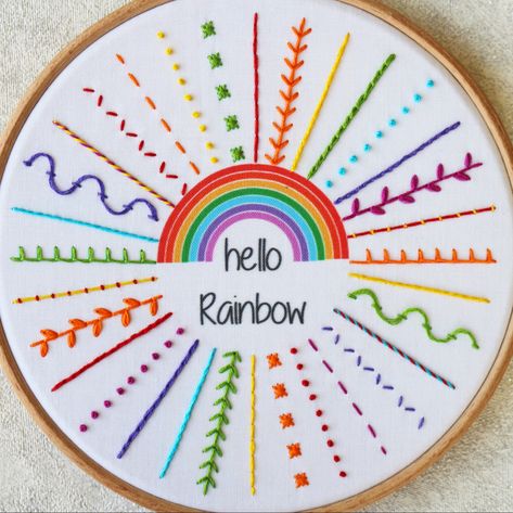 Rainbow Embroidery, Simple Hand Embroidery Patterns, Modern Embroidery Kit, Embroidery Stitches Beginner, Hand Embroidery Patterns Free, Beginner Embroidery Kit, Beginner Embroidery, Diy Broderie, Diy Embroidery Kit