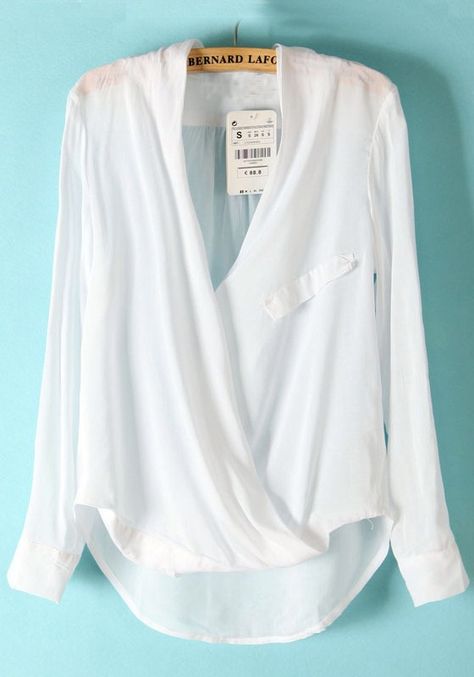 Dip Hem Blouse, 2013 Style, Sheer Long Sleeve Top, White Long Sleeve Blouse, Hem Blouse, Loose Blouse, Collar Blouse, White Long Sleeve, White Shirt