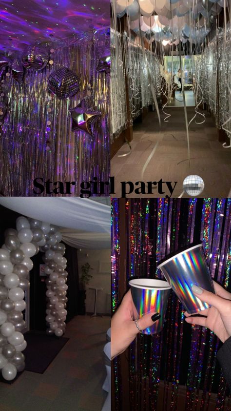 #stargirl #party #silver 18th Birthday Party Ideas Theme Decoration, Sweet Sixteen Party Ideas Decoration, 2000s Birthday Party Theme, Sweet Sixteen Party Themes, 18th Party Ideas, Disco Theme Party, 14th Birthday Party Ideas, 15th Birthday Party Ideas, 18th Birthday Party Themes