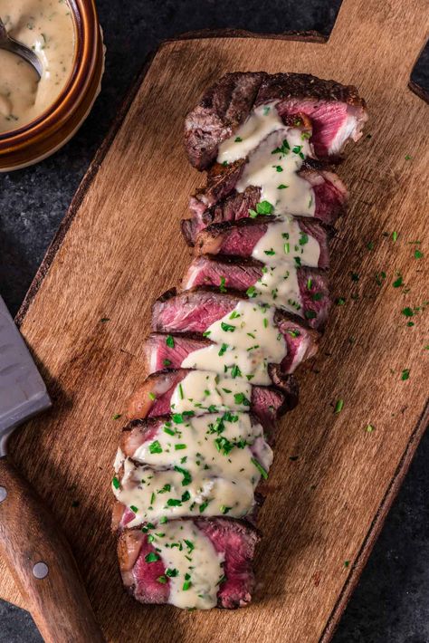 Ny Strip Steak Recipes, Gorgonzola Cream Sauce, Dinner Date Recipes, New York Strip Steak, Strip Steak Recipe, Gorgonzola Sauce, Valentines Dinner, New York Strip, Ny Strip Steak