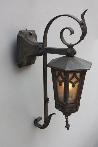 SOLD HH 5343. Wrought Iron Exterior Lantern, Antique Outdoor ... Kitchen Design Spanish, Spanish Light Fixtures, Lantern Antique, Spanish Style Decor, Wrought Iron Lights, Handmade Gifts For Friends, Exterior Light Fixtures, Lighting Sconces, Mediterranean Home Decor