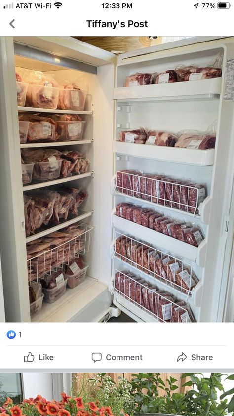 Meat Freezer Organization, Community Food Pantry Ideas, Meat Processing Room Ideas, Emergency Pantry, Food Storage Rooms, Rooftop Restaurant Design, Stock Pile, Freezer Meal Planning, Canning Food Preservation