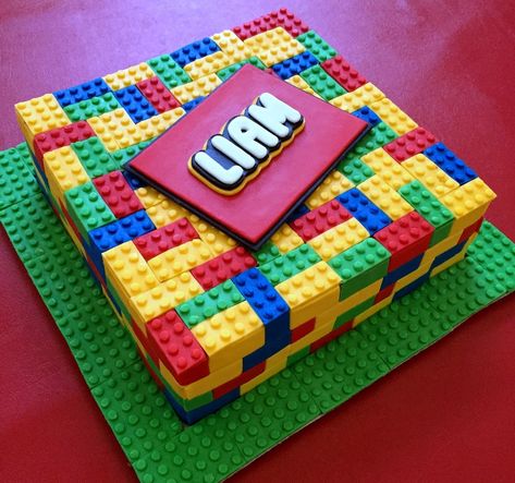 Lego Torte, Lego Birthday Cake, Blue Icing, Cake Kit, Block Font, Lego Cake, Icing Colors, Lego Birthday Party, Salty Cake