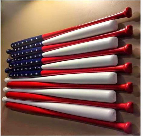 Gimme a flag...will add interior..mix them both together and this is what you get. Boys Baseball Bedroom, Man Home Decor, Baseball Bedroom, Baseball Room, Baseball Bats, The American Flag, Cave Decor, Wood Ideas, Man Cave Decor