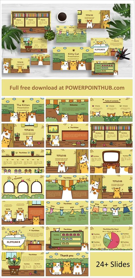 Present about cute cats in your house with this free PowerPoint Template. Easily create awesome presentation suitable for Google Slides and Keynote. #パワーポイント #PowerPoint #presentations #Presentation #presentationtips #Office365 #Microsoft #MicrosoftEdu #slides #파워포인트 프레젠테이션 공유 템플릿 Microsoft Ppt Template, Google Slide Templates Aesthetic, Canva Slide Presentation Ideas, Microsoft Powerpoint Templates, Canva Powerpoint Template Free, Canva Slide Presentation, Cute Google Slides Ideas, Ppt Ideas Slide Design, Google Slide Ideas