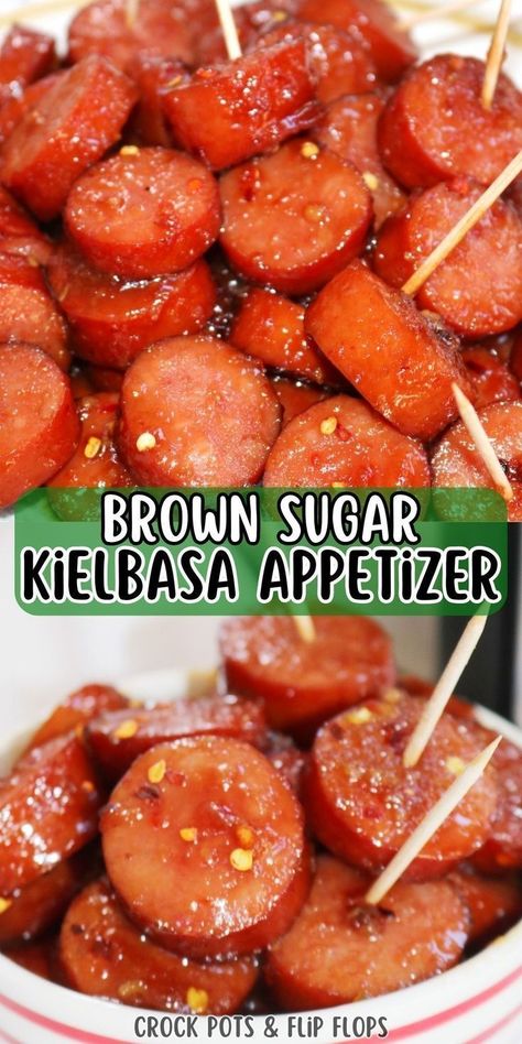 Discover the ultimate crowd-pleaser with our Crockpot Kielbasa Appetizer recipe! Perfect for game day or holiday entertaining, this dish combines smoky kielbasa, sweet brown sugar, tangy Dijon mustard, and a touch of spice for a flavor-packed sensation. Easily made in the slow cooker, it's a must-try for any kind of gathering! Holiday Appetizers Sausage, Kielbasa With Mustard Sauce, Pineapple Kielbasa Crockpot, Smoked Sausage Appetizers Parties, Easy Meals To Serve A Crowd, Polish Appetizer Recipes, Keilbasa Recipes Crockpot Appetizers, Jalapeno Meatballs Crockpot, Christmas Crock Pot Appetizers