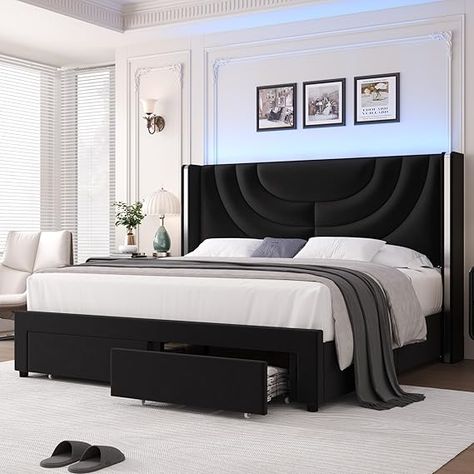 HITHOS Queen Upholstered LED Bed Frame with 2 Storage Drawers, Velvet Platform Bed with Wingback Headboard, Solid Wooden Slats Support, No Box Spring Needed, Headboard Splicing Design, Black

#homedesign #homedecor #housedesign #housedecor #room #roomdecor #roomdesign #interior #design #home #house #furniture #decor #bedroom #kitchen #livingroom Velvet Platform Bed, Led Bed, Bed With Led Lights, Led Bed Frame, Black Headboard, Tall Headboard, Wingback Headboard, Queen Bed Frame, Bed Frame With Storage