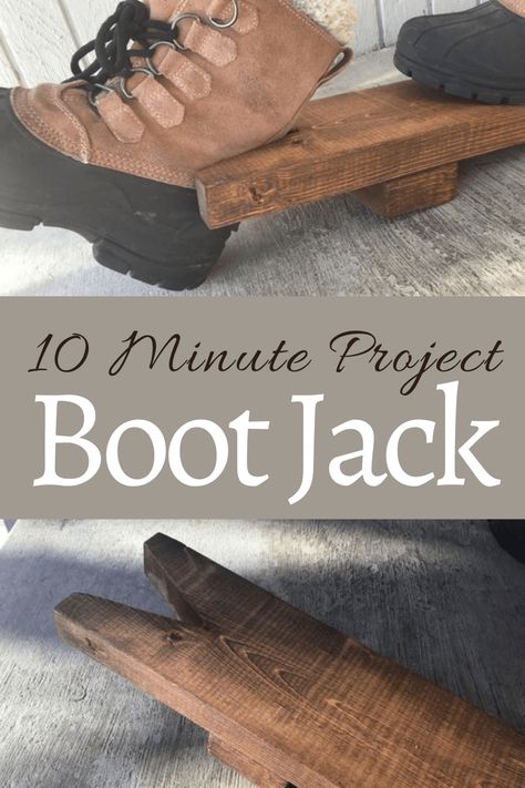 Make a Simple Boot Jack - Rough & Tumble Farmhouse Diy Boot Remover, Diy Boot Puller, Diy Boot Hanger, Boot Racks Ideas, Boot Puller Diy, Boot Jack Diy, Diy Cowboy Boot Shelf, Boot Remover Wooden Diy, Diy Boot Brush