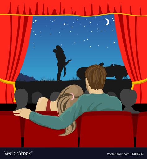 Couple Watching Movie, Theatre Drawing, Couples Cinema, Theatre Illustration, Cinema Theater, Watch Drawing, Cinema Art, Romantic Photos Couples, Couple Painting