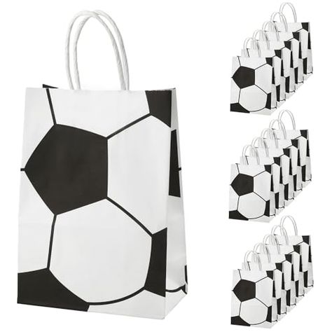 PEUTIER 16pcs Soccer Party Favor Paper Bags, Football Themed Party Gift Bags with Handles Soccer Goodie Bags Treat Candy Bags for Kids Adults Soccer Party Supplies (Style 2) Soccer Goodie Bags, Football Party Balloons, Soccer Treats, Football Themed Party, Soccer Party Favors, Football Party Favors, Soccer Team Gifts, Soccer Bag, Football Bag