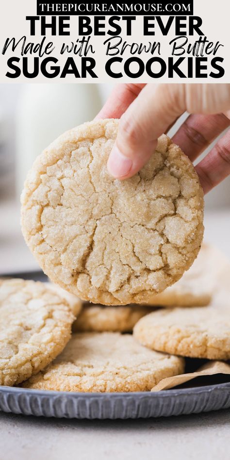 Brown Butter Sugar Cookie Recipe, Sugar Cookies Soft, Cookies Soft And Chewy, Chocolate Chip Marshmallow Cookies, Butter Sugar Cookies, Brown Butter Cookies, Baking Homemade, Brown Sugar Cookies, Yummy Sugar Cookies