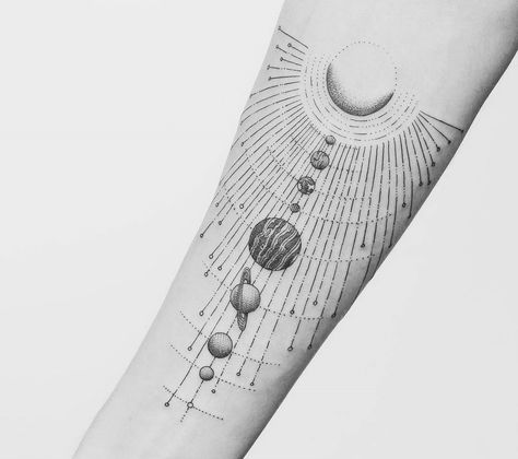 Planet Tattoo, Science Tattoo, Solar System Tattoo, Planet Tattoos, Tattoo Zeichnungen, Arm Band Tattoo, Space Tattoo, Tattoo Arm, 1 Tattoo