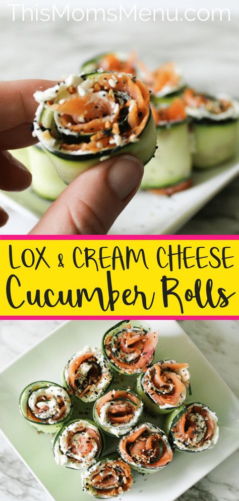 Lox and Cream Cheese Cucumber Rolls | Low Carb, Gluten Free Lox And Cream Cheese, Lox Breakfast, Cream Cheese Cucumber, Lox Recipe, Fresh Appetizers, Cream Cheese Sandwiches, Lox And Bagels, Cucumber Rolls, Soup Appetizers