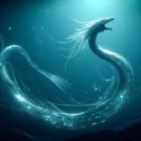 Water Serpent Art, Mythic Sea Creatures, Ocean Mythical Creatures, Sea God Character Design, Water Snake Art, God Of Sea Aesthetic, Mythological Sea Creatures, Ocean Fantasy Creatures, Ocean Monsters Deep Sea Creature