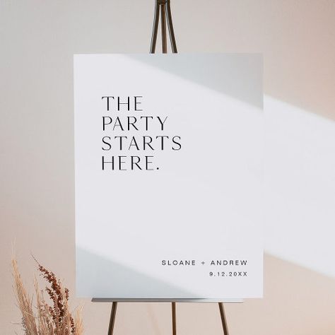 $58.75 | HARLOW The Party Starts Here Wedding Welcome - harlow, minimalist wedding welcome sign, modern wedding welcome sign, elegant welcome sign, minimal wedding, classic wedding welcome sign, wedding welcome foam board, party starts here, party starts here sign Modern Wedding Welcome Sign, Stag And Doe, Board Party, Welcome Sign Wedding, Welcome Boards, Wedding Posters, Wedding 2024, Minimal Wedding, Wedding Welcome Sign