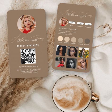 Influencer Feed Grid Social Media QR Code Business logographic #toplogo #corporatelogo #graphicdesignidentity📊 Influencer Feed, Wax Business, Business Card Social Media, Brown Business Card, Instagram Business Card, Social Media Business Cards, Qr Code Business, Business Card Stand, Yoga Business