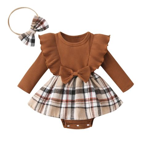 Plaid Romper, Headband Outfit, Girls Fall Outfits, Sleeves Clothing, Romper Dress, Newborn Outfits, Girl Falling