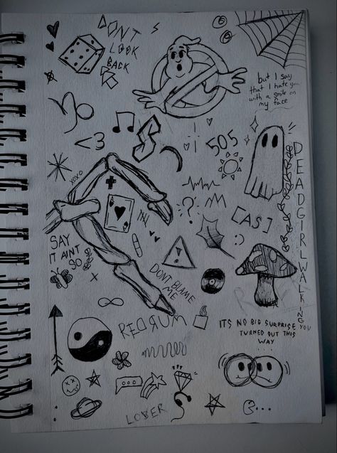 Doodle Ideas Simple Art Journals, Simple Skechtbook Ideas, Note Book Drawings Doodles, Things To Draw On Post It Notes, Sketch Book Drawings Easy, Notebook Drawings Doodles Sketches, Cool Drawing Ideas Easy Doodles Art, School Doodles Drawings Ideas, Easy Music Drawings