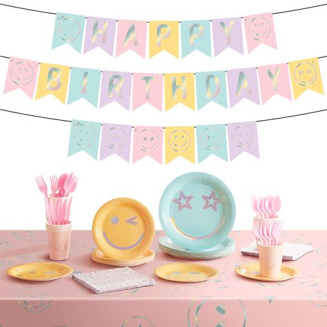 PRICES MAY VARY. Preppy Party Decorations and Tableware: preppy party kit has 175 pcs in all, including 24 9'' plates, 24 7'' plates, 24 pcs cups about 9 oz/ 250 ml, 24 knives, 24 spoons, 24 forks, 24 napkins, ideal for serving up to 24 guests; Moreover, there are 4 disposable Y2k table covers for rectangular tables, and 3 preppy birthday banners; The thoughtful set can well meet your various serving or decorative demands Preppy Smile Face Theme: the y2k party decorations are designed with prepp Preppy Birthday Decorations, Preppy Party Decorations, Early 2000s Party, Preppy Birthday, 2000s Party, Preppy Party, Y2k Party, May Birthday, Pastel Decor