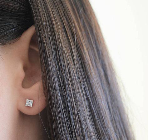 Everyday Earrings Simple, Square Diamond Studs, Square Diamond Earrings, Ruby Jewelry Necklaces, Shine Like A Diamond, Square Basket, Female Energy, Pretty Ear Piercings, Preppy Jewelry