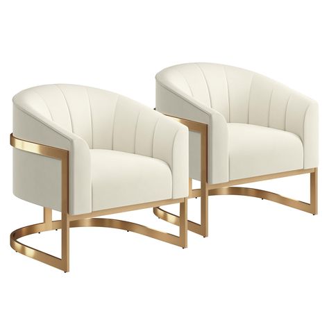 White And Gold Chair, Conversation Room Ideas Modern, Comfy Lounge Room, Cream Accent Chairs, Velvet Barrel Chair, Chic Accent Chairs, Accent Chair Modern, Modern Accent Chairs, Chair Comfy