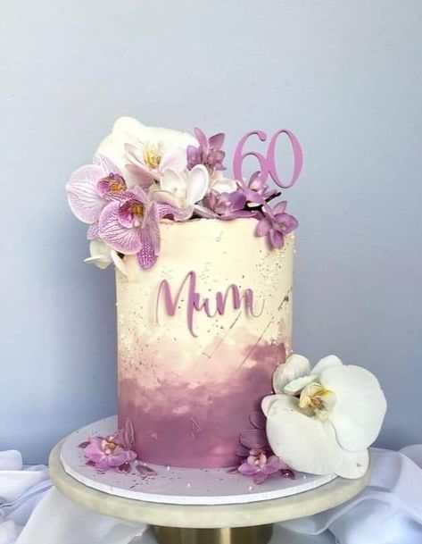 Orchids Birthday Cake, 65th Cake Ideas, Small 60th Birthday Cake, Pretty 60th Birthday Cakes, 52nd Birthday Cake For Women, Womens 60th Birthday Cake, 60th Birthday Cake Mom, Cakes For Older Women Birthday, 50th Birthday Cake For Mom Elegant