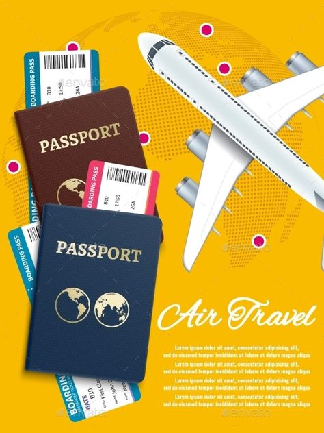 Air Travel Banner with World Globe Airline Tickets by MicrovOne | GraphicRiver Travel Banner, Ticket Design, Air Tickets, World Globe, Airline Tickets, Travel Party, Travel Illustration, Air Travel, Travel News