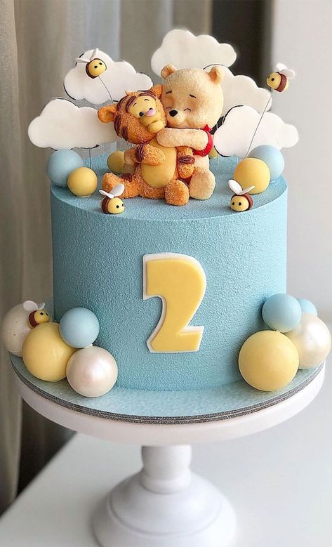 54 Jaw-Droppingly Beautiful Birthday Cake : Tigger and Winnie the pooh cake Γενέθλια Mickey Mouse, Beautiful Birthday Cake, Second Birthday Cakes, Pooh Cake, Boys 1st Birthday Cake, Baby Boy Birthday Cake, Winnie The Pooh Cake, Baby First Birthday Cake, Winnie The Pooh Birthday