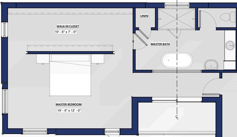 Wardrobe Behind Bed, Closet Behind Bed, Master Suite Layout, Bedroom With Walk In Closet, Bedroom Addition, Bedroom Floor Plans, Bedroom Wardrobe, Master Closet, Bedroom Layouts