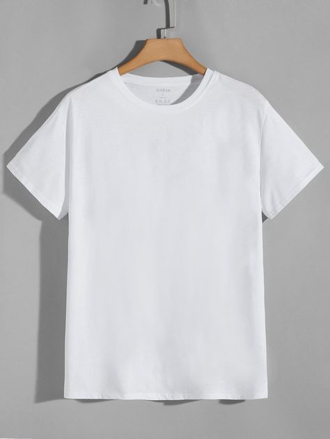 White Basics  Short Sleeve Cotton Plain  Embellished Slight Stretch Summer Men Tops Plain White T Shirt Outfit Men, White Plain T Shirt, T Shirt Design White, Mens White T Shirt, Plain White Tshirt, Mockup Camisa, White Tshirt Outfit, White T Shirt Men, Plain Tee Shirts