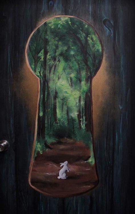 St_NapierDesign@gmail.com #aliceinwonderland #whiterabbit #painter #artist #doors #denver #colorado #alice #keyhole #forrest Keyhole Painting Ideas, Keyhole Art Ideas, Keyhole Painting, Alice Keyhole, Alice In Wonderland Keyhole, Wonder Land, Alice In Wonderland Tea Party, Painter Artist, Gcse Art