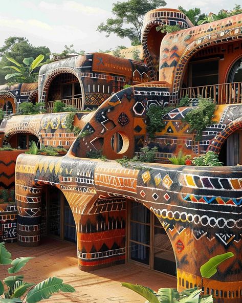 Burkina Faso Architecture, African Architecture Ancient, African Architecture Modern, African Mansion, Africa Interior Design, Aesthetic Africa, Brazilian Home, Africa Aesthetic, Stunning Paintings