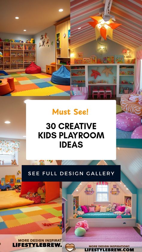 Get ready to transform your space with these 30 innovative kids playroom ideas! This guide covers affordable decor tips, colorful organization hacks, and playful themes that spark creativity and fun for children. Whether you're aiming for a cozy vibe or a lively atmosphere, these inspiration-filled suggestions will easily enhance your child’s playtime experience. Discover how easy it is to create an environment that delights children while keeping practicality in mind. Energize your playroom spirit with colors, comfortable furniture, and thoughtful storage solutions. Playroom Picture Ideas, Playroom Lighting, Colorful Organization, Kids Ministry Design, Kids Playroom Design, Colourful Armchairs, Kids Playroom Ideas, Daycare Spaces, Comfortable Reading Nook