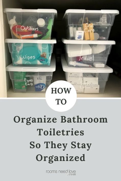 Looking for a way to organize bathroom toiletries so you can find them and they stay organized? Try this easy solution (that won't break your budget!). Minimalist Toiletries, Toiletry Organization, Modern Bathroom Tiles, Organize Bathroom, Bathroom 2024, Mom Time Management, Bathroom Organizing, Oil Based Sharpie, Bathroom Counter Organization