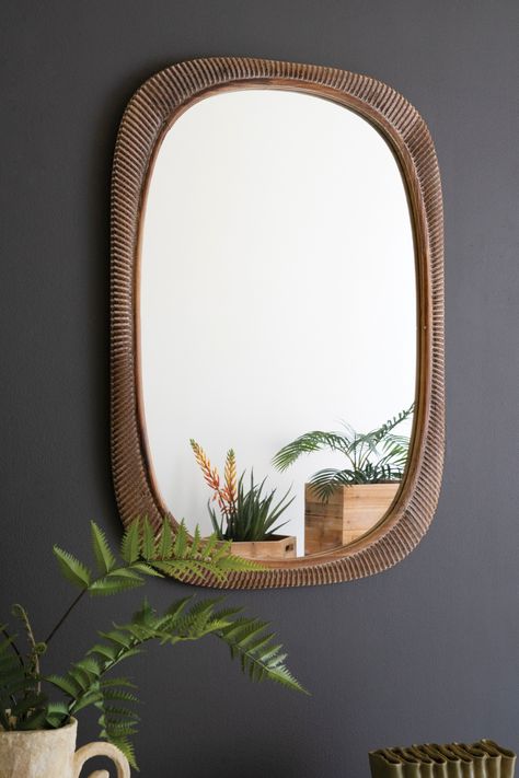 Hang one of these carved wooden framed mirrors with a curvy squoval shape. This mirror suits masculine or classic styles with wooden themes. Make it the centerpiece, shaving mirror, or accent in a small bathroom. Carved Wooden Framed Mirror CTNF1033 Bathroom Wooden Mirror, Bathroom Mirror With Wooden Frame, Bathroom Mirror Wooden, Wooden Bathroom Mirrors Wood Frames, Scandinavian Bathroom Mirrors, Wooden Bathroom Mirror, Wooden Carved Mirror Frames, Shaving Mirror, Farmhouse Pendant Lighting