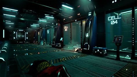 Sci Fi Prison, Futuristic Lab, Sci Fi Laboratory, Absolute Solver, Sci Fi Aesthetic, Spaceship Interior, Sci Fi Space, Rpg Map, Futuristic Interior