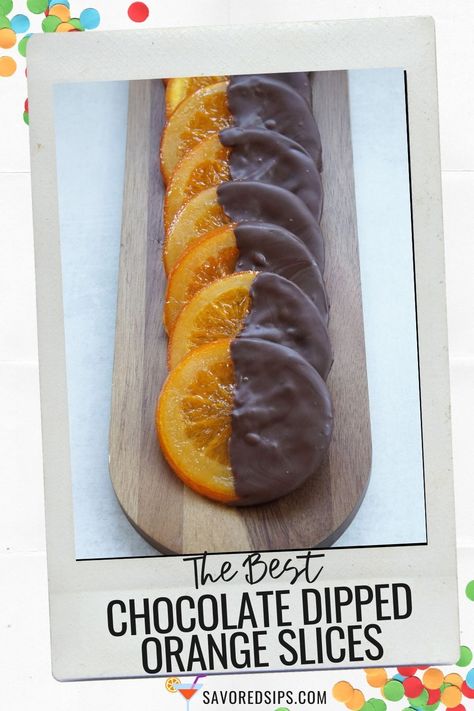 These Chocolate Dipped Orange Slices are just candied oranges dipped in dark chocolate and left to harden. They are a perfect accompaniment for cocktails and afternoon appetizers. Afternoon Appetizers, Candied Fruit Recipes, Candied Oranges, Candied Orange Slices, Dark Chocolate Orange, Chocolate Dipped Fruit, Chocolate Slice, Candied Orange Peel, Dried Orange Slices