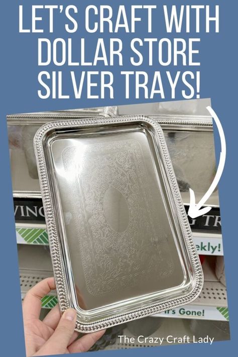 Dollar Tree Mini Tray Ideas, Dollar Tree Silver Tray Ideas, Silver Tray Repurpose, Spring Crafts For Adults Diy, Silver Trays Decor Ideas, Spring Crafts For Adults, Spring Dollar Store Crafts, Dollar Store Easter Crafts, Silver Tray Decor