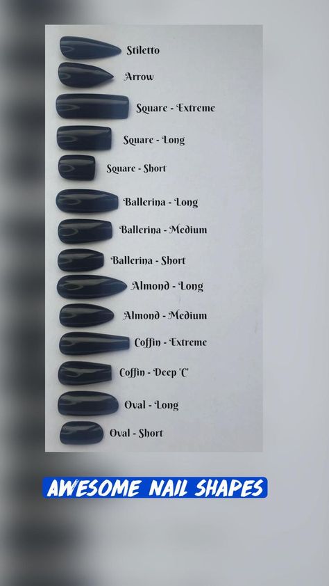 Gel Nails Shape, Nail Shape Chart, Types Of Nails Shapes, Shape Chart, Nails Shape, Acrylic Nail Shapes, Nail Techniques, Diy Acrylic Nails, Grunge Nails