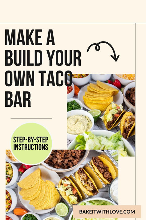 Taco Bar How To Serve Tacos At A Party, Diy Taco Bar Party, Taco Ingredients List, Taco Bar Set Up Ideas, Taco Bar Buffet Set Up, Build Your Own Taco Bar, Build Your Own Taco, Taco Salad Bar, Taco Bar Buffet