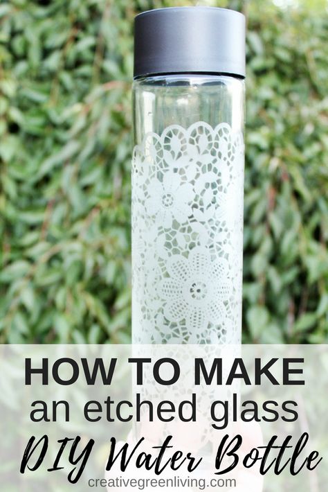 How to make a DIY water bottle from an empty Voss glass water bottle Water Bottle Crafts Diy, Voss Water Bottle, Bottle Upcycle, Easy Recycled Crafts, Etching Ideas, Water Bottle Crafts, Diy Stencils, Christmas Bazaar, Diy Water Bottle