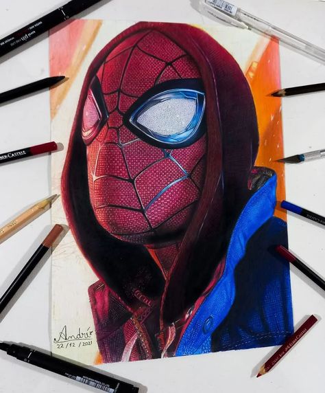 Marvel Art Drawings, Spiderman Art Sketch, Realistic Drawing, Colored Pencil Art, Hipster Wallpaper, Snapchat Filters, Realistic Art, Spiderman Art, Color Pencil Drawing