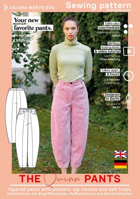 JULIANA MARTEJEVS | Quinn Pants Quinn Pants, Pattern Sheets, Pants Sewing, Pants Sewing Pattern, Womens Sewing Patterns, Sewing Blogs, Patterned Sheets, Tapered Pants, Pants Pattern